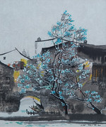 maison se cachant derrière des branches fleuries à suzhou"